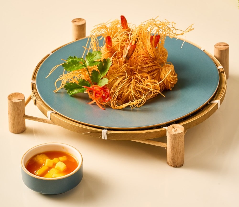 Crispy Tiger Prawns Wrapped in Local Phuket Noodles